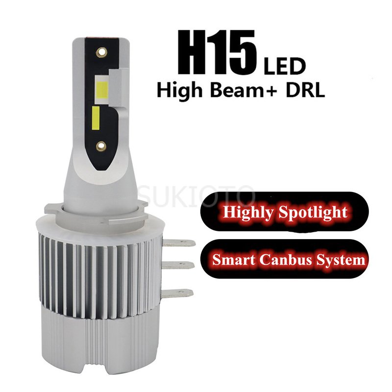 1 Set SUKIOTO GENUINE H15 LED Bulb Canbus Car Light H15 High Beam DRL Auto Headlight Lamp 6000K for Golf BMW Benz VW MK7 Mazda