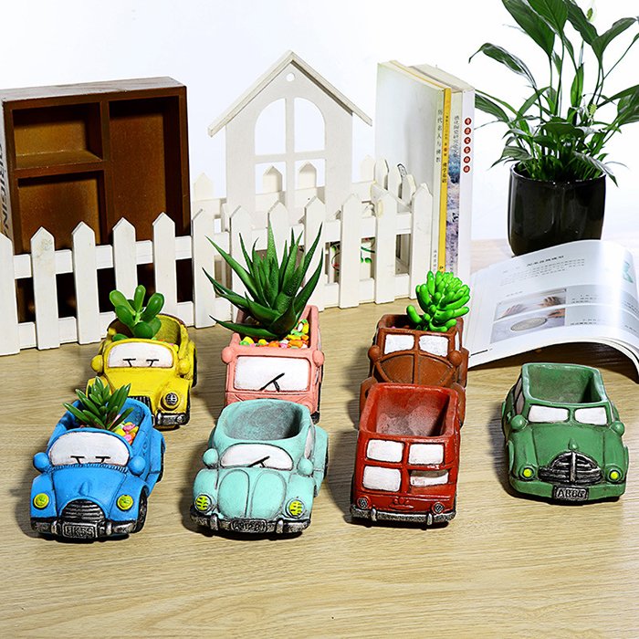 Hot Retro Car Flower Pot Garden Plant Succulent Planter Desk Flower Pot Cactus Plant Pot Home Office Plant Shelves Decor