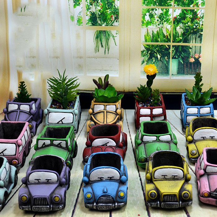 Hot Retro Car Flower Pot Garden Plant Succulent Planter Desk Flower Pot Cactus Plant Pot Home Office Plant Shelves Decor