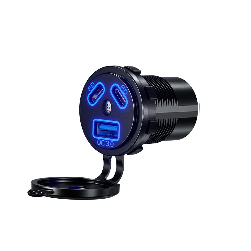 Waterproof QC3.0 USB Charger Socket with Dual Usb-c Fast Charging Accessories for Car Bus Motorcycle