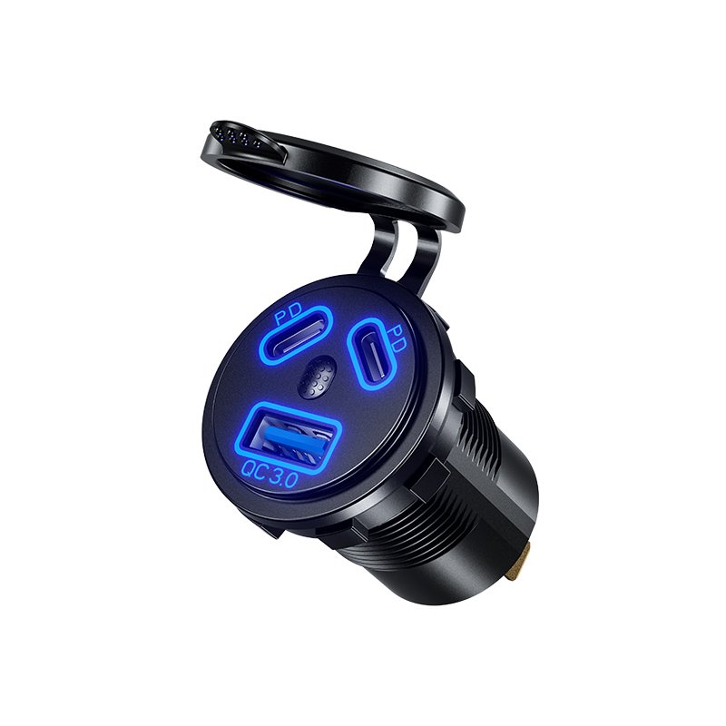 Waterproof QC3.0 USB Charger Socket with Dual Usb-c Fast Charging Accessories for Car Bus Motorcycle