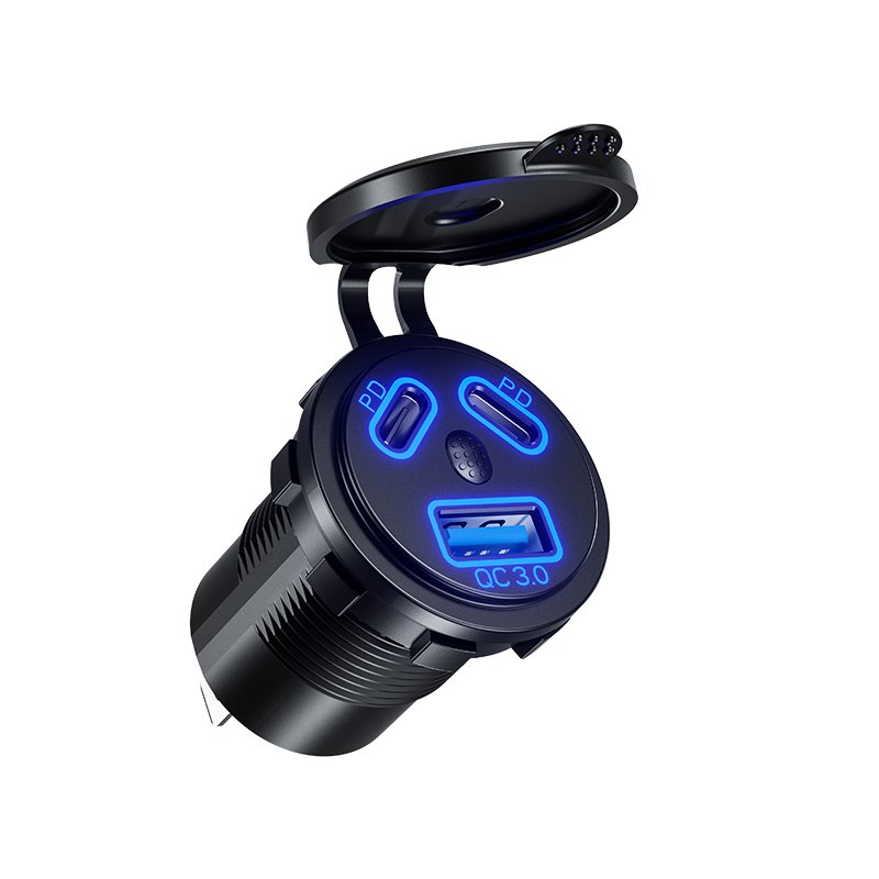 Waterproof QC3.0 USB Charger Socket with Dual Usb-c Fast Charging Accessories for Car Bus Motorcycle
