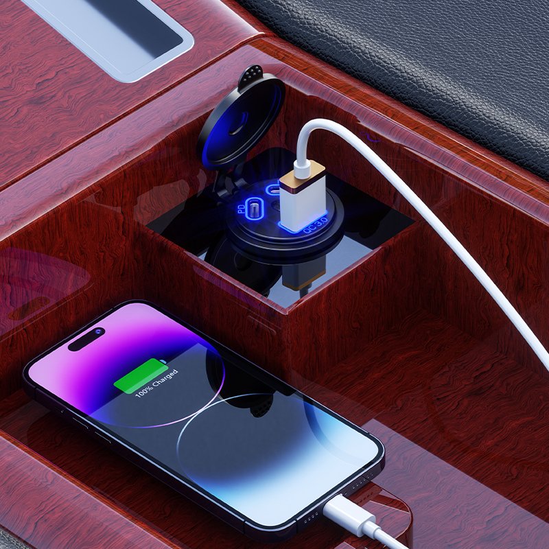 Waterproof QC3.0 USB Charger Socket with Dual Usb-c Fast Charging Accessories for Car Bus Motorcycle