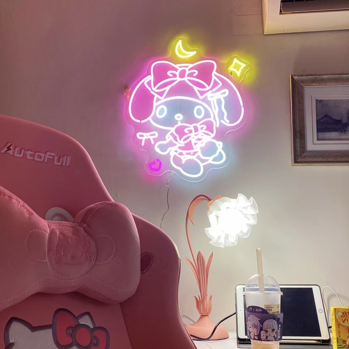 GKO Custom Hello Kitty Neon Sign Anime Cat Led Neon Lights for Girl's Room Game Room Kids Birthday Xmas Easter Gift