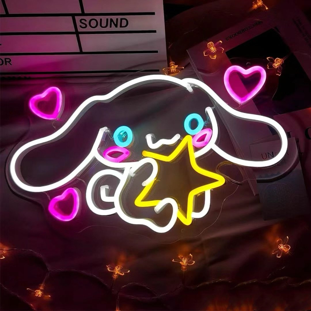 GKO Custom Hello Kitty Neon Sign Anime Cat Led Neon Lights for Girl's Room Game Room Kids Birthday Xmas Easter Gift