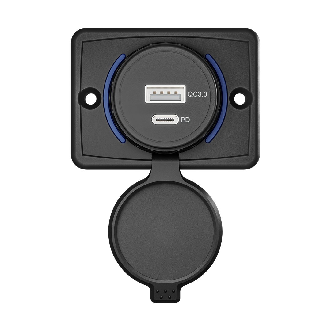 12 24V Input Vehicle Golf Rv Usb Charger Type a Type C Double Usb Port Charger Outlet Socket Connector for Tablets Laptop