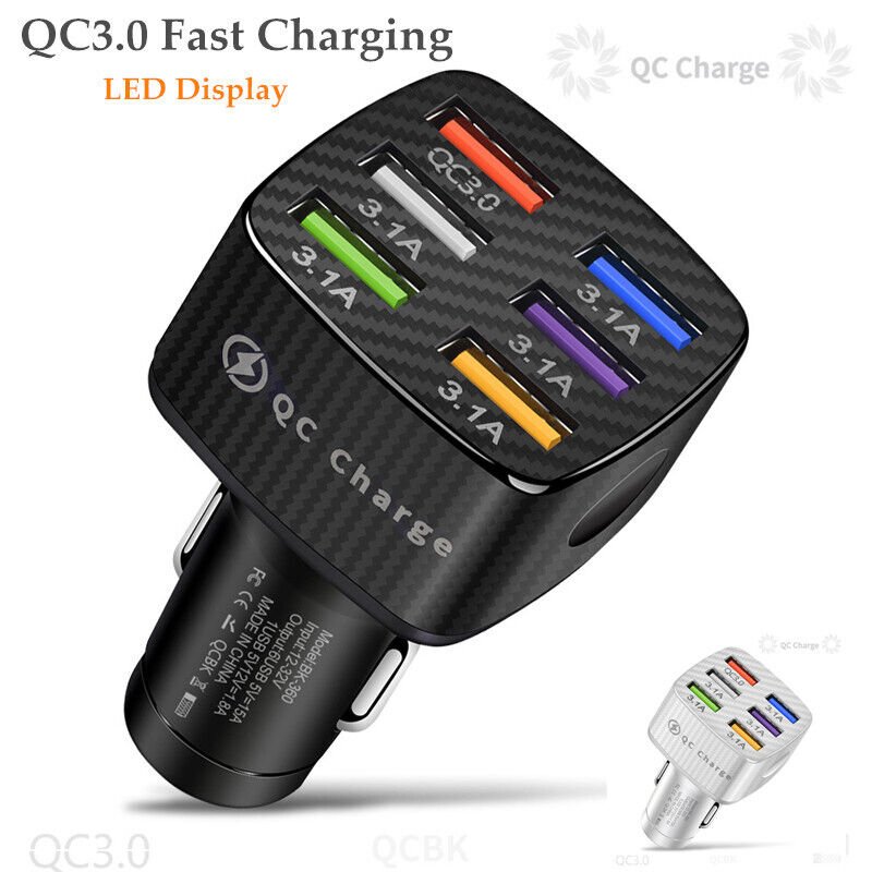 Six in One Car Charger QC3.0 6USB 15A PC Flame Retardant Material CE FCC Certificate Fast Charger for Mobile Phones