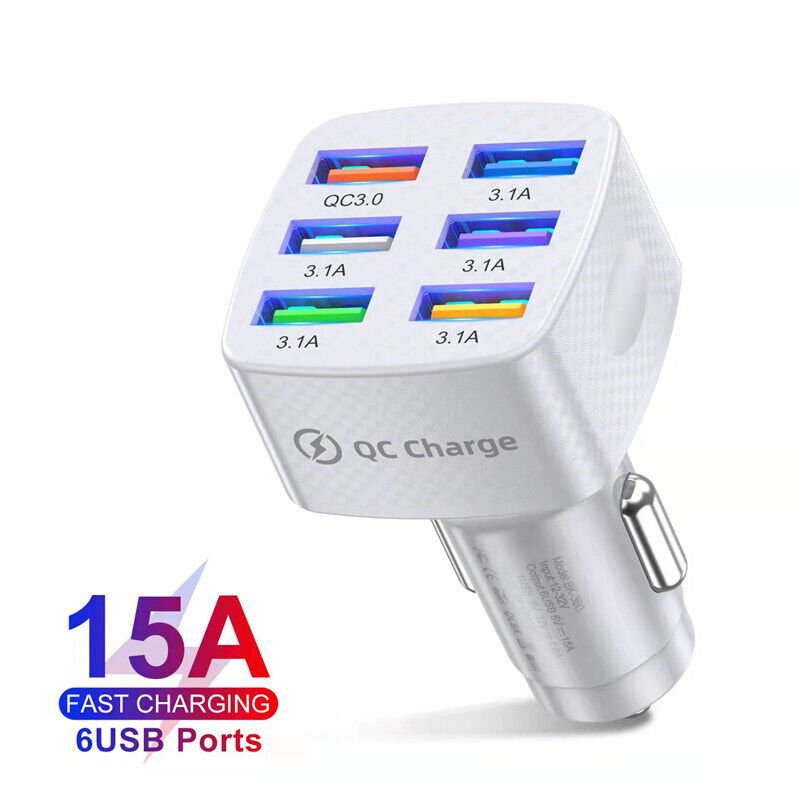 Six in One Car Charger QC3.0 6USB 15A PC Flame Retardant Material CE FCC Certificate Fast Charger for Mobile Phones
