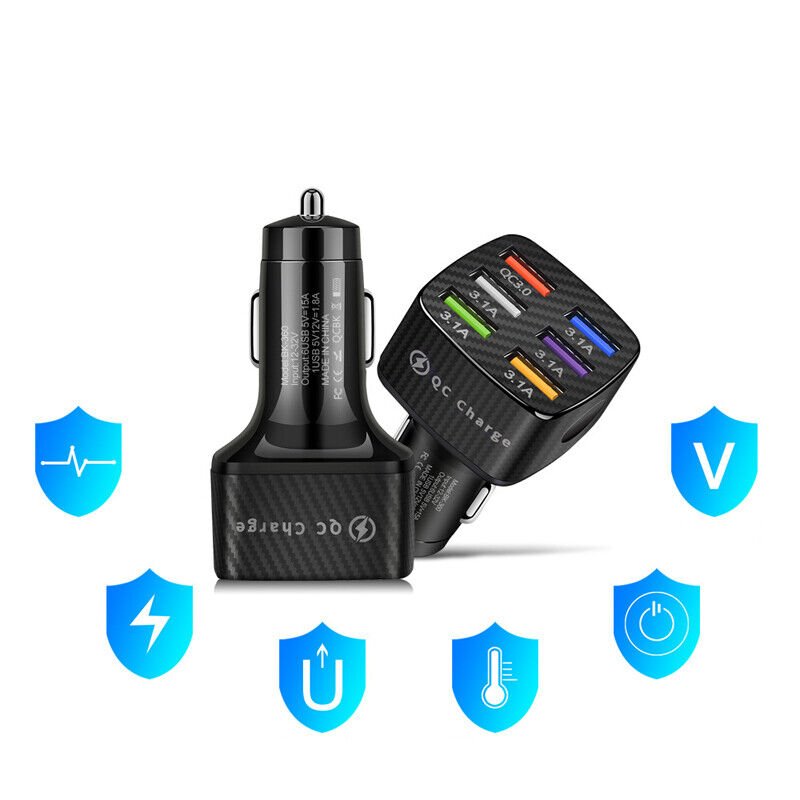 Six in One Car Charger QC3.0 6USB 15A PC Flame Retardant Material CE FCC Certificate Fast Charger for Mobile Phones