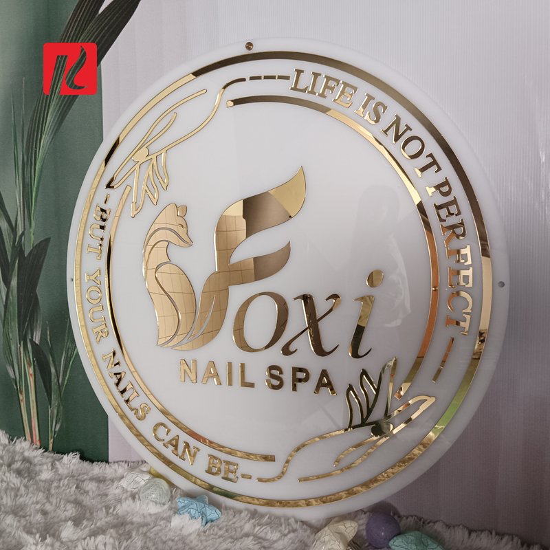 Kexian Custom Acrylic Mirror Shop Name Logo Sign Indoor Wall Logo Sign LED Backlit Business Letter for Nails Salon