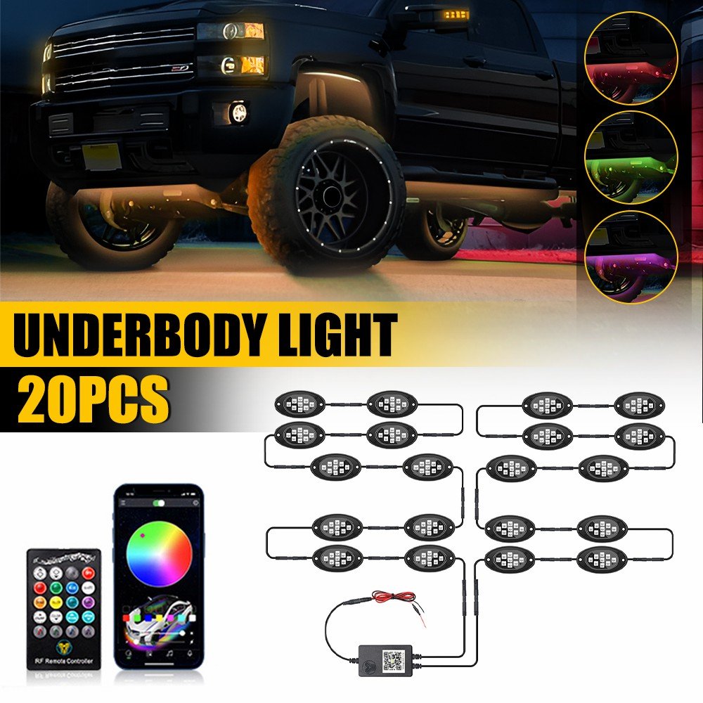 AUXITO 20Pods RGB LED Rock Lights Kit With APP/RF Remote Control Upgraded Underglow Lights Waterproof for Trucks Jeep UTV ATV