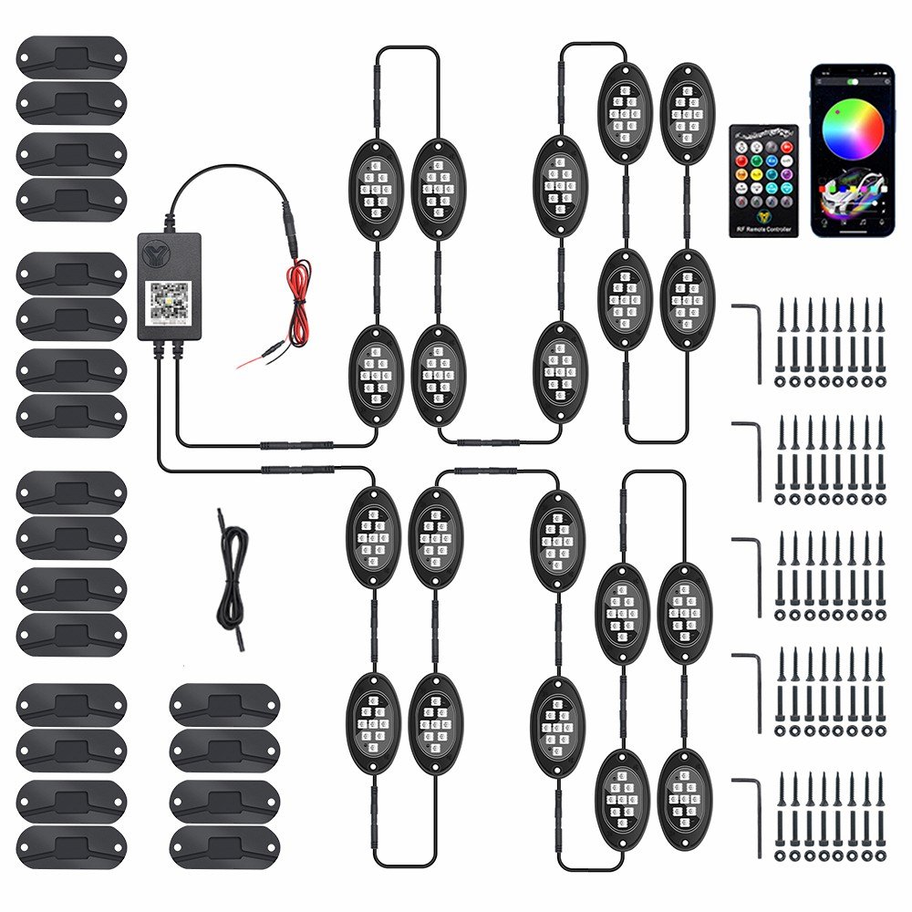 AUXITO 20Pods RGB LED Rock Lights Kit With APP/RF Remote Control Upgraded Underglow Lights Waterproof for Trucks Jeep UTV ATV