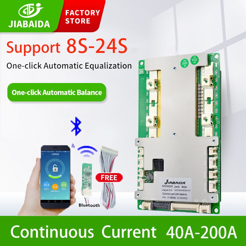 JBD AIS smart bms 8S-24S 40A 60A 100A 150A 200A high voltage 48V 200ah 3kw 5kw lithium bms lifepo4 16s 48v with canbus buzzer