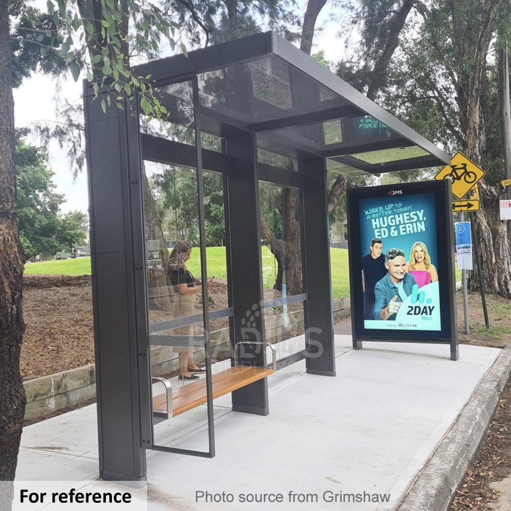 Customized High Quality Creative with Long Bench Most Popular Advertising Metal Bus Stop Shelter