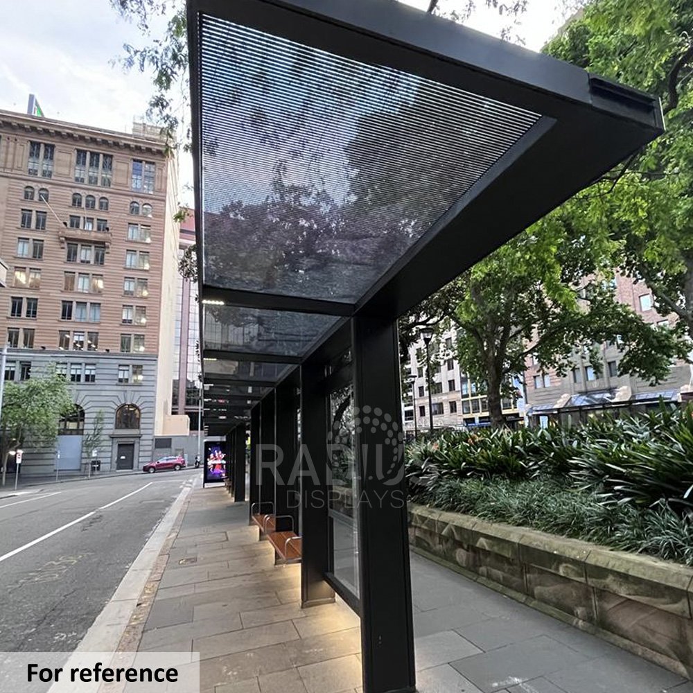 Customized High Quality Creative with Long Bench Most Popular Advertising Metal Bus Stop Shelter