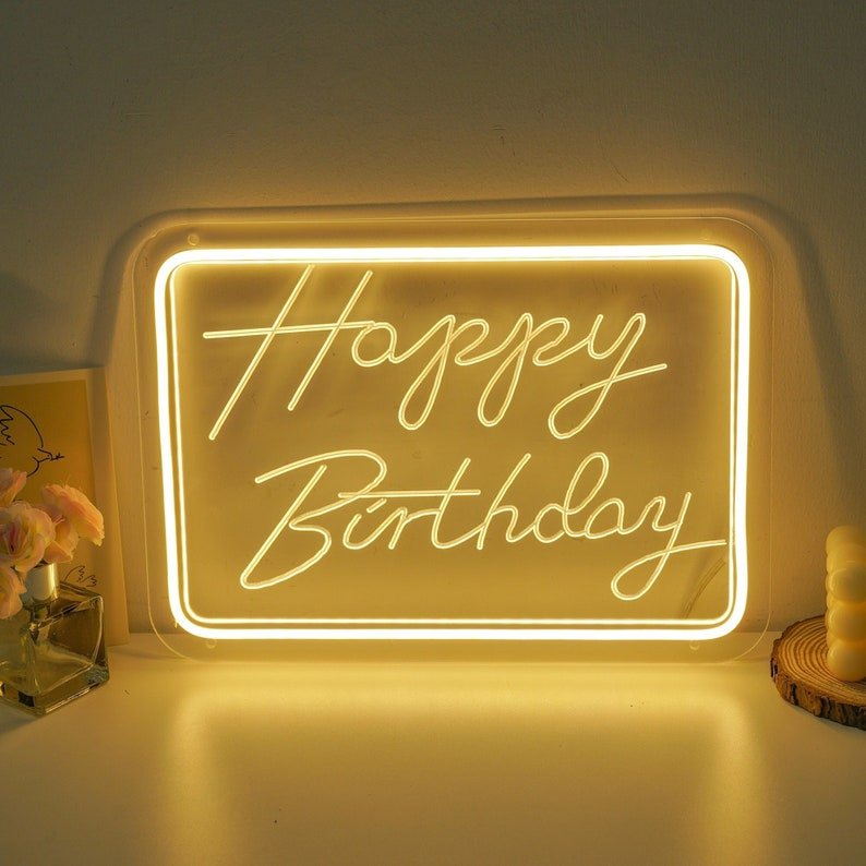 New Arrival Custom Made Pvc Acrylic Glass Silicone Pink Led Light Letters Happy Birthday Neon Electronic Sign