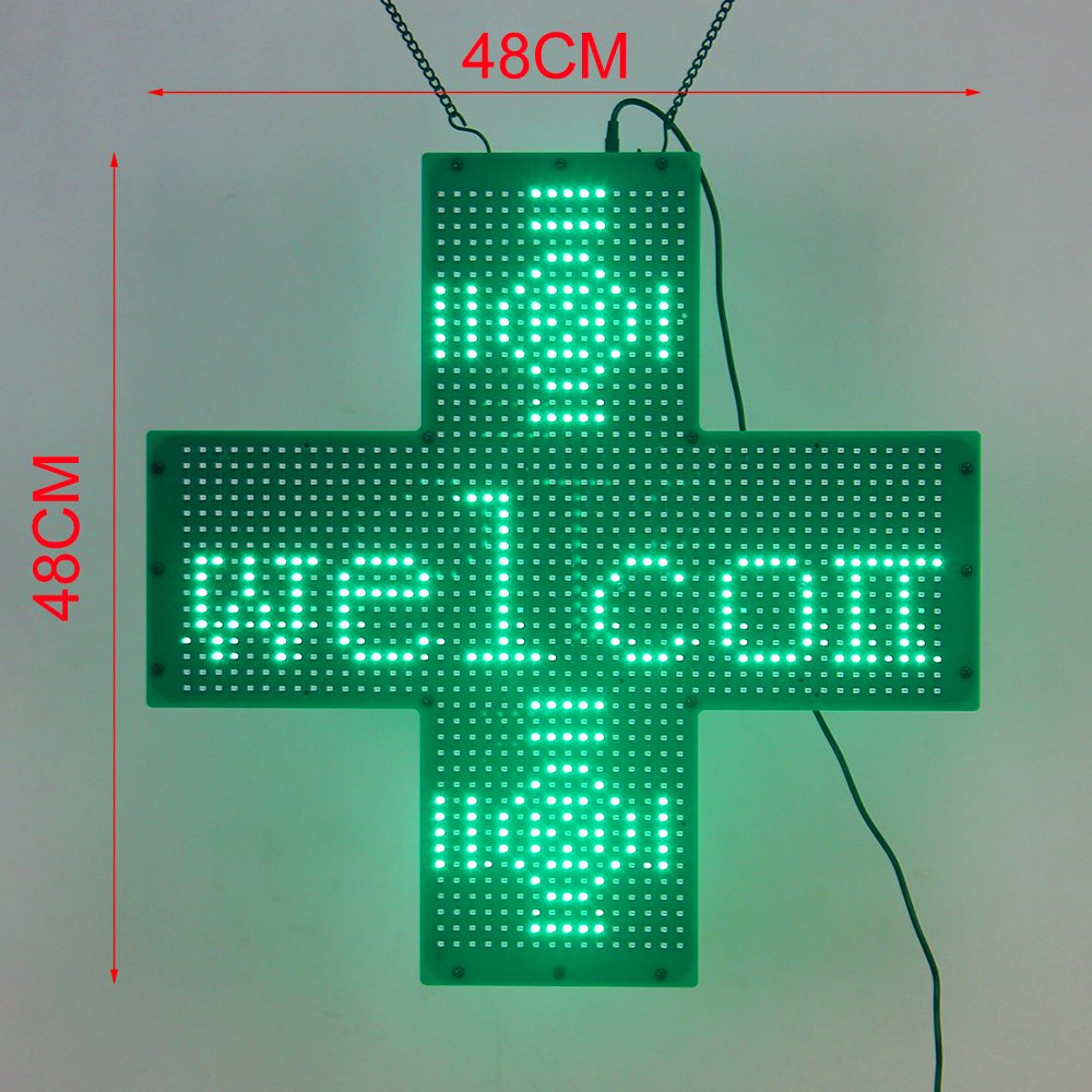 Programmable WIFI Custom Design Green Cross Sign, 19*19'' High Bright Indoor Acrylic LED Pharmacy Cross Display