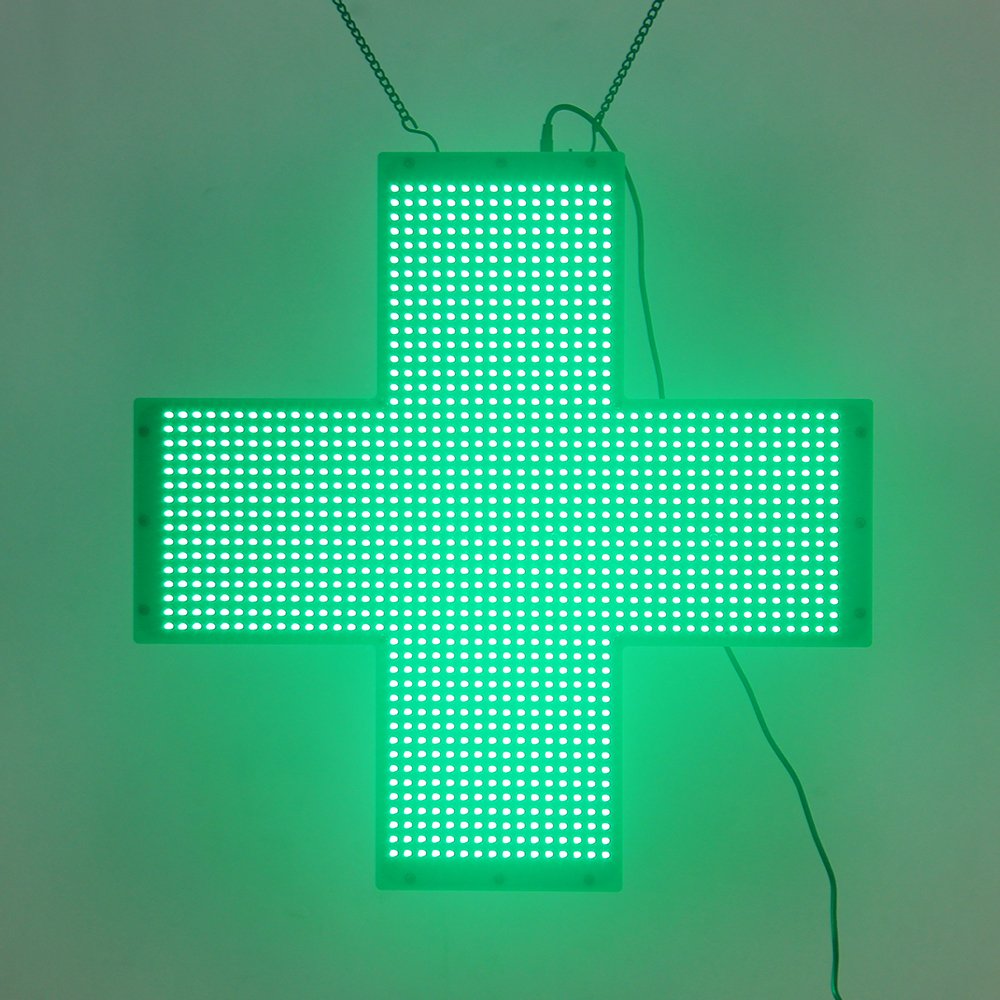 Programmable WIFI Custom Design Green Cross Sign, 19*19'' High Bright Indoor Acrylic LED Pharmacy Cross Display