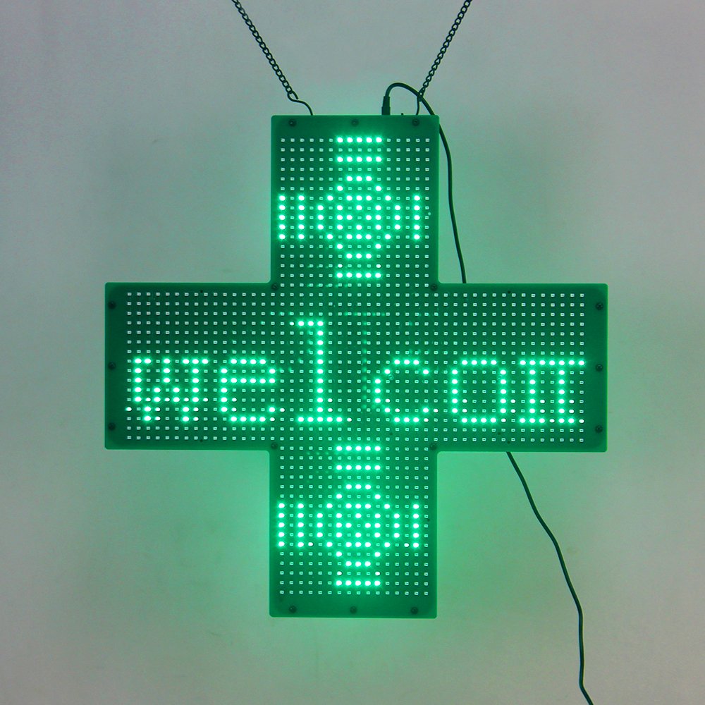 Programmable WIFI Custom Design Green Cross Sign, 19*19'' High Bright Indoor Acrylic LED Pharmacy Cross Display