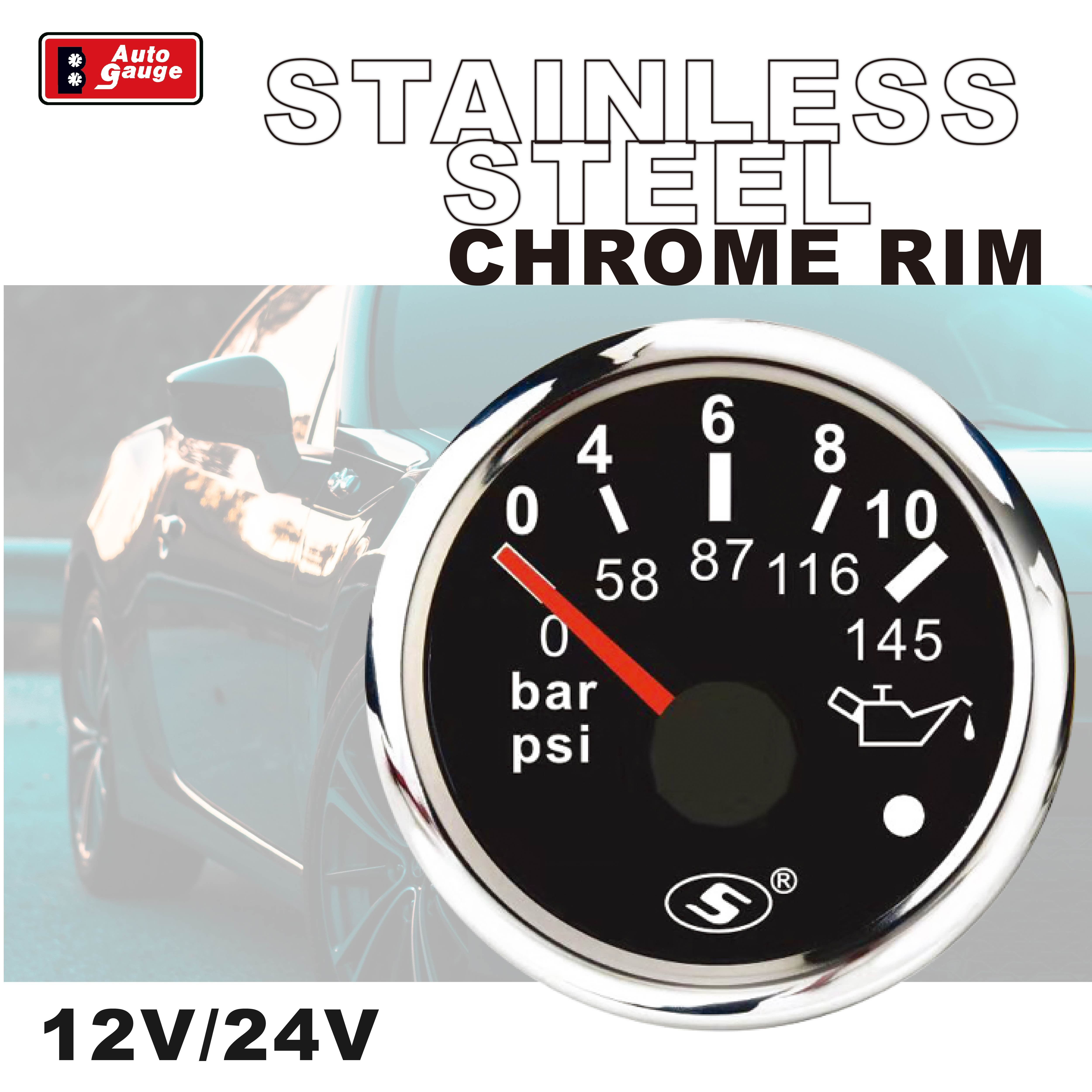 52mm 2inch Electrical AutoGauge Needle Warning Light Black Oil Pressure Gauge 10 BAR for Truck Bus Car
