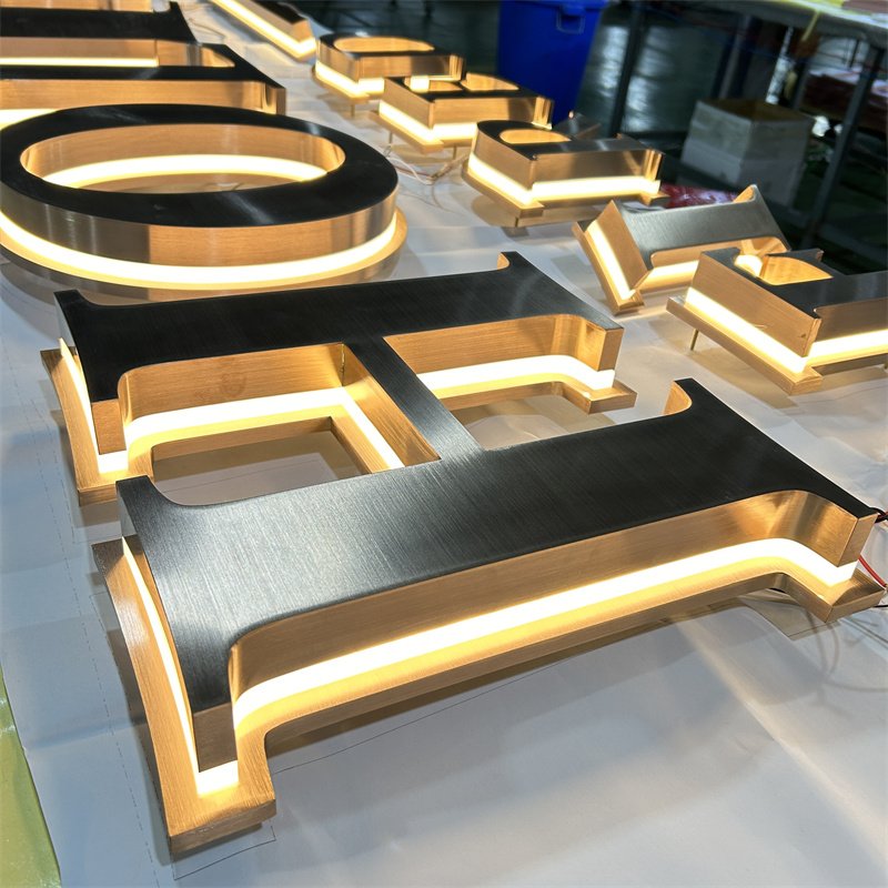 Customized Luminous Signs Gold Stainless Steel Backlit Electronic Sign Outdoor Sign