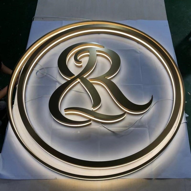Customized Luminous Signs Gold Stainless Steel Backlit Electronic Sign Outdoor Sign