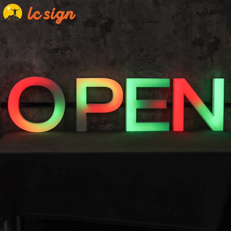 Personalized Acrylic Light up logo 12v Led Module Channel Letter 3d OPEN RGB Track Letter Sign for Business bar Store