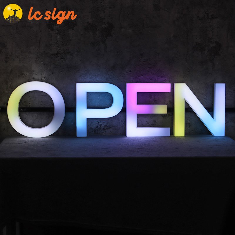 Personalized Acrylic Light up logo 12v Led Module Channel Letter 3d OPEN RGB Track Letter Sign for Business bar Store