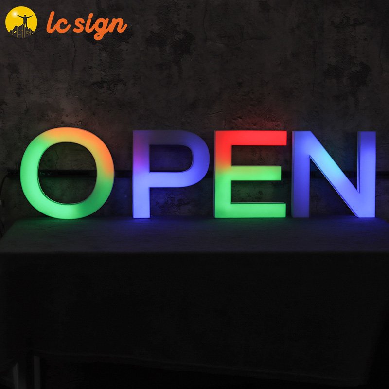Personalized Acrylic Light up logo 12v Led Module Channel Letter 3d OPEN RGB Track Letter Sign for Business bar Store