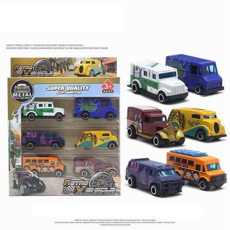 Alloy Die Cast Pickup Construction Truck Sliding Pull Back Metal Car Die Cast Model Car 6 Piece Window Box