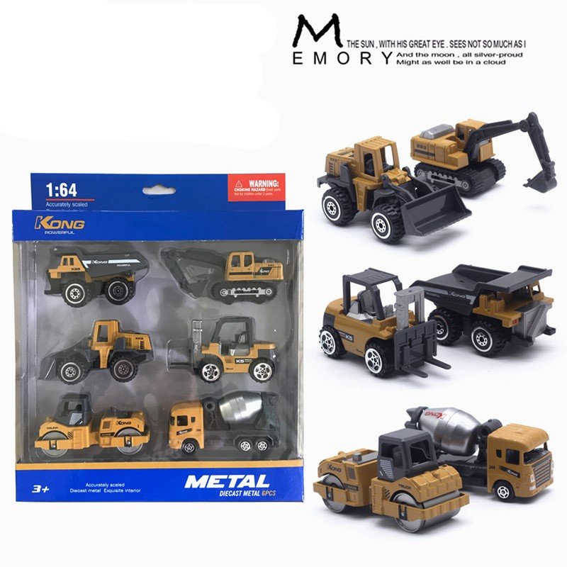 Alloy Die Cast Pickup Construction Truck Sliding Pull Back Metal Car Die Cast Model Car 6 Piece Window Box