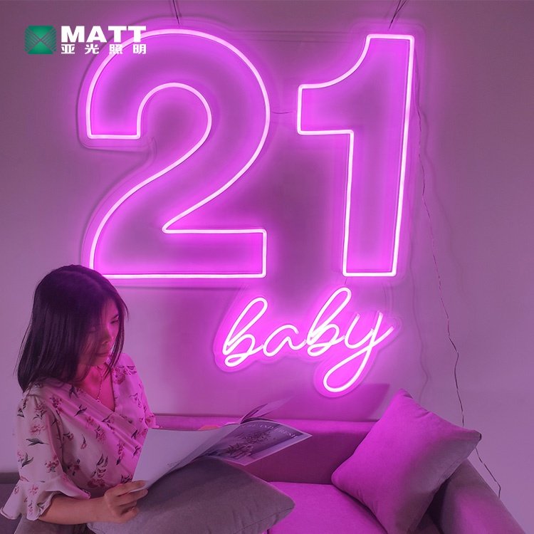 Free Shipping Wall-Mounted Matt Acrylic Neon Sign Letters Custom 21 Number Logo Party Advertising Dropshipping Stand
