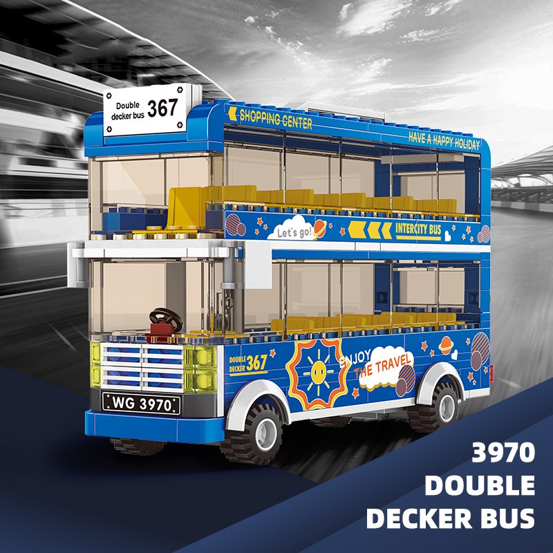 City Street Scene 3970 Double-Decker Bus MOC Bricks Block Model Assembly Building Block Set Collection Toys for Kids Unisex