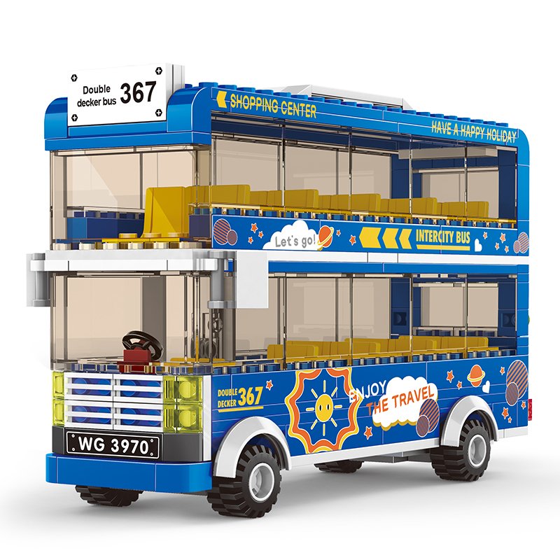 City Street Scene 3970 Double-Decker Bus MOC Bricks Block Model Assembly Building Block Set Collection Toys for Kids Unisex