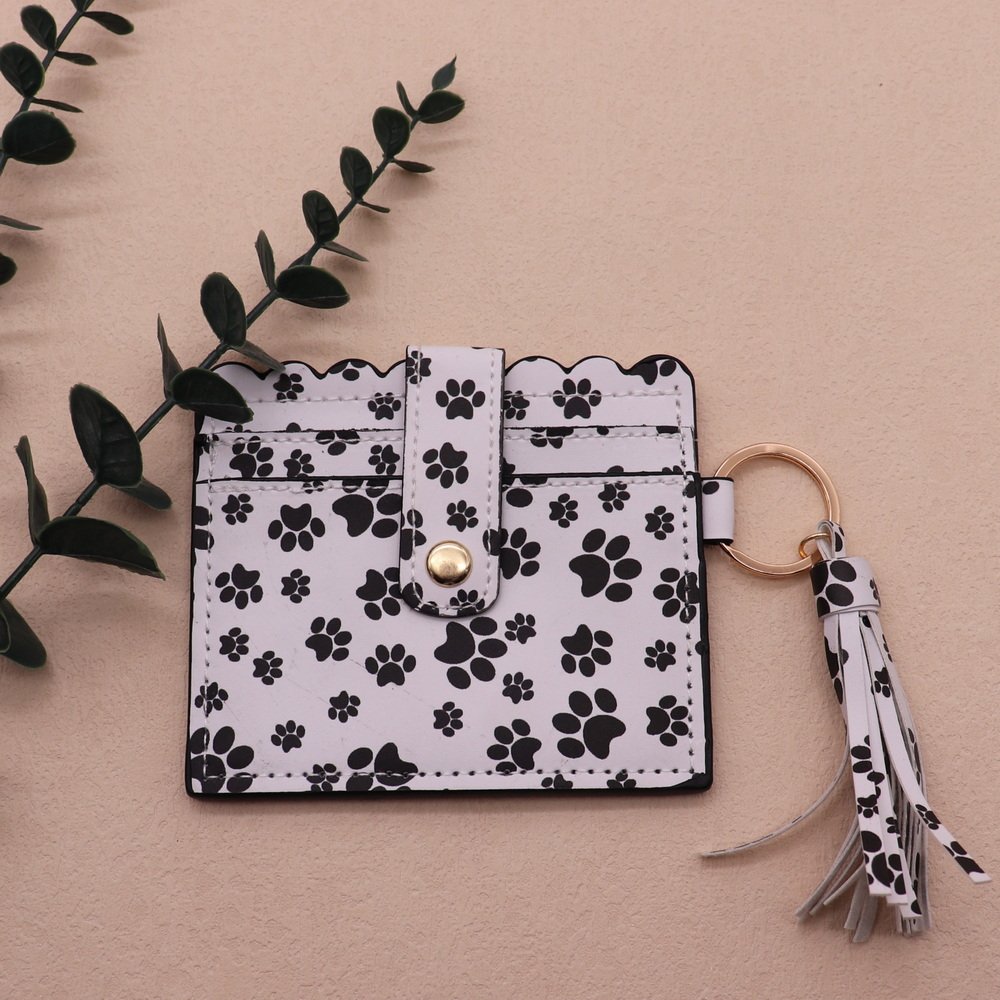 New 2024 Pu Leather Leopard Print Card Holder Bag Keychain Student Bus ID Card Holder with Tassel