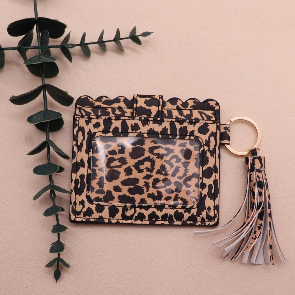 New 2024 Pu Leather Leopard Print Card Holder Bag Keychain Student Bus ID Card Holder with Tassel