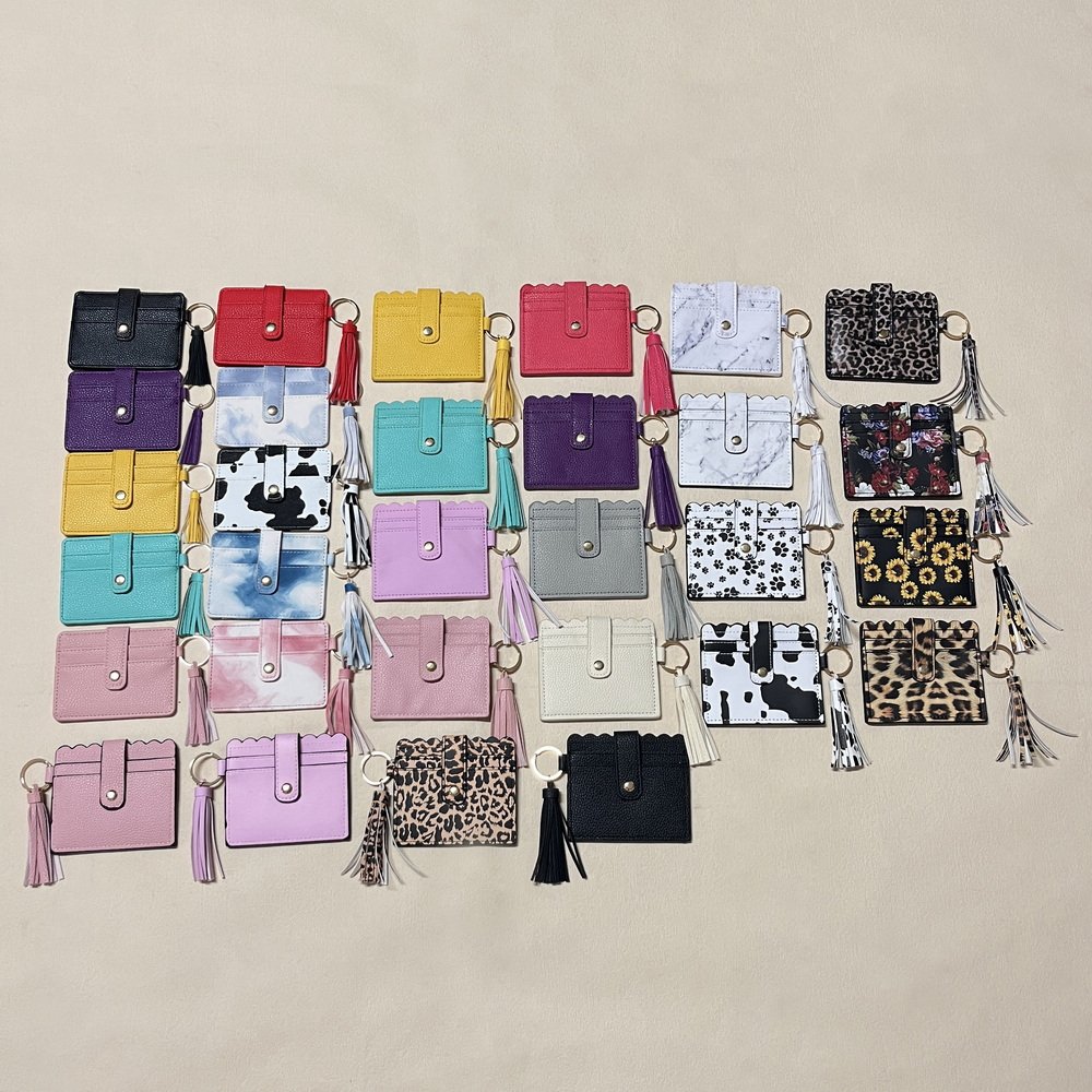 New 2024 Pu Leather Leopard Print Card Holder Bag Keychain Student Bus ID Card Holder with Tassel