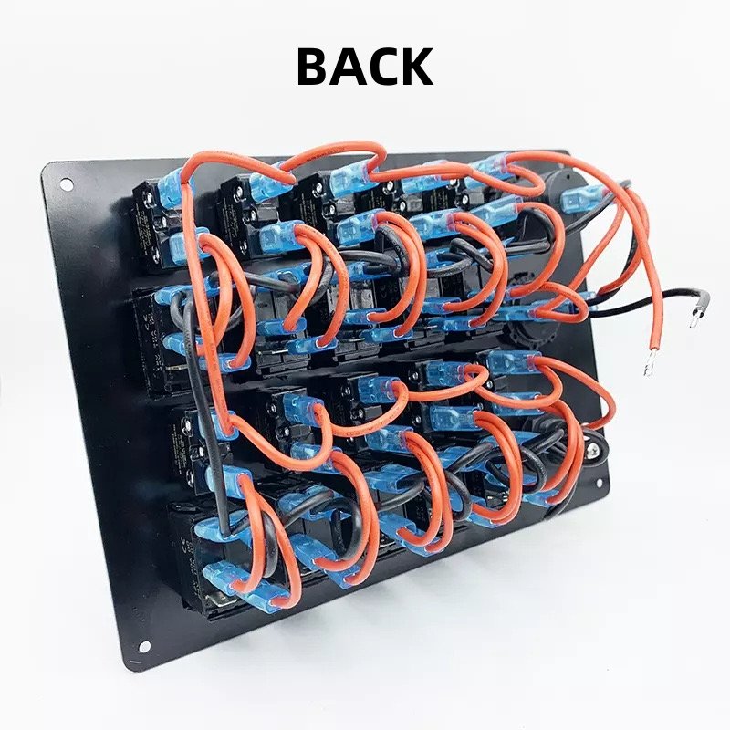 10 Gang Marine Rocker Switch Panel 12V 24V Horn Button Dual USB Port Socket LED Voltmeter Car Boat RV Switch Panel with Breaker