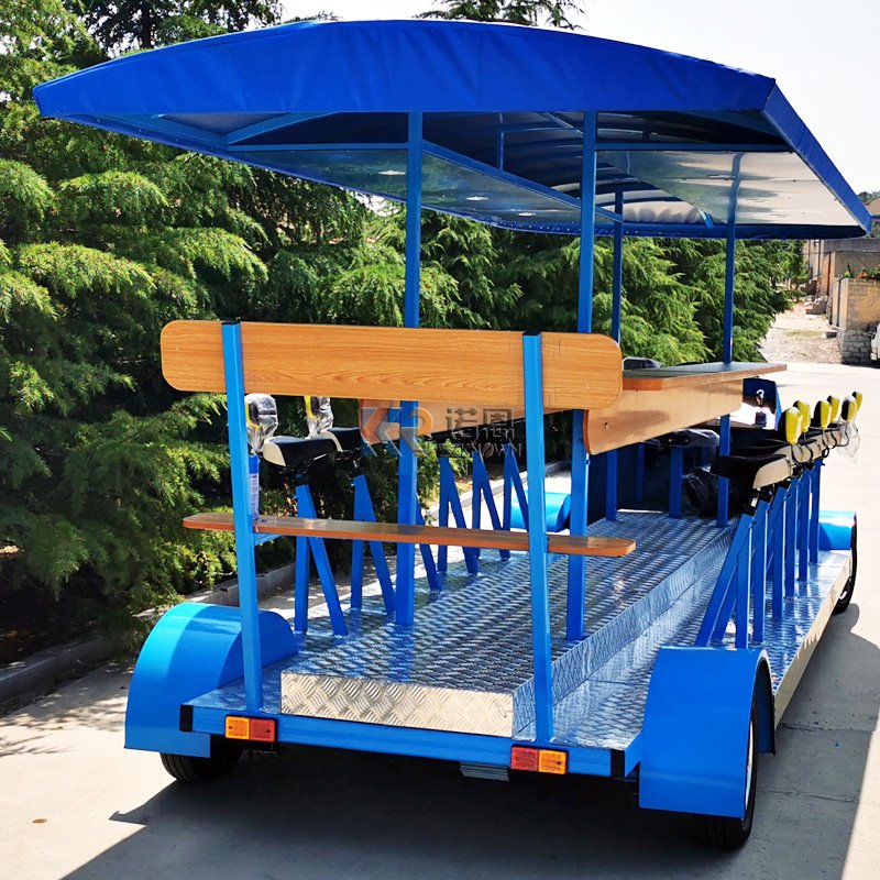 Top Fashion Blue Beer Cart Electric Sightseeing Vehicle Mobile Bar Party Bike Pedal Cycle Beer Bike for Sale