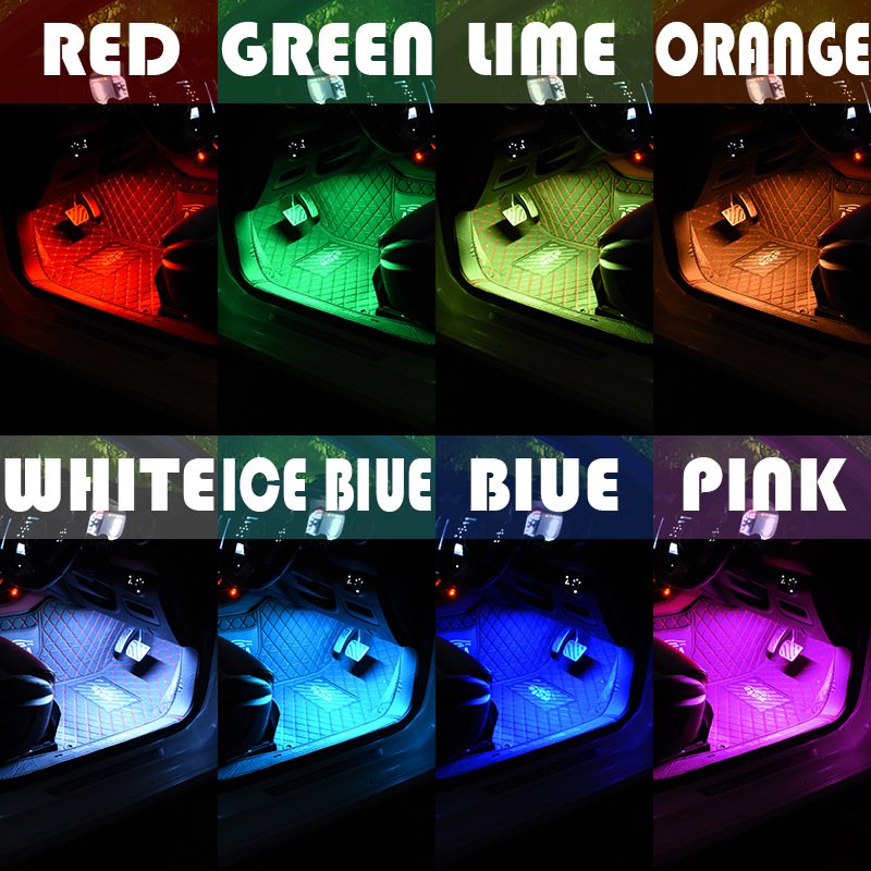 Yosovlamp Car Foot Ambient Light 72LED Seven Color Remote Control Voice Controlled RGB Music Decorative Light Strip