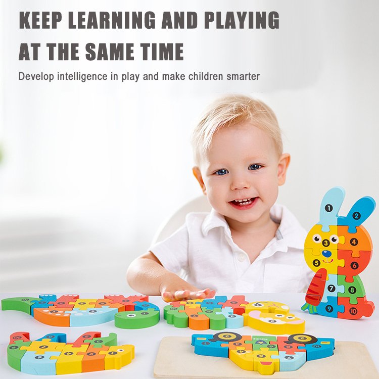 3d Animal Wooden Puzzle Board Cartoon Dinosaur Jigsaw Pop Diy Puzzle Kids Gift Educational Toy for Child