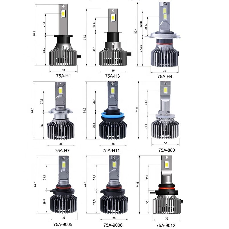 Factory Wholesale 75A LED Headlights H1 H3 H7 H4 75W 9005 9006 Led Headlight Car H4 Led Lights