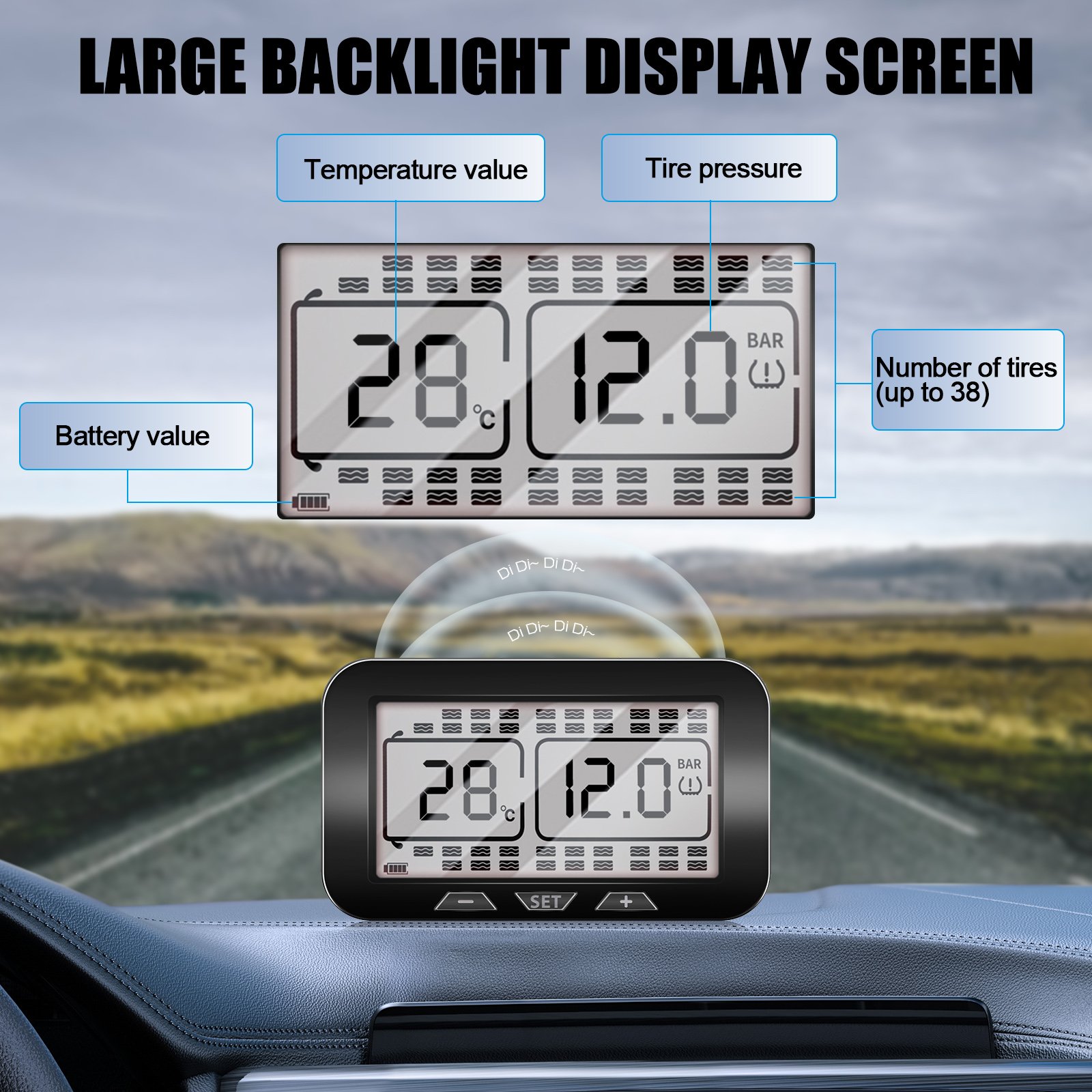 Portable Digital TPMS Air Solar Wireless Tire Pressure Gauge SPY 6 Wheels External TPR Truck High Sensitivity Pressure Sensor