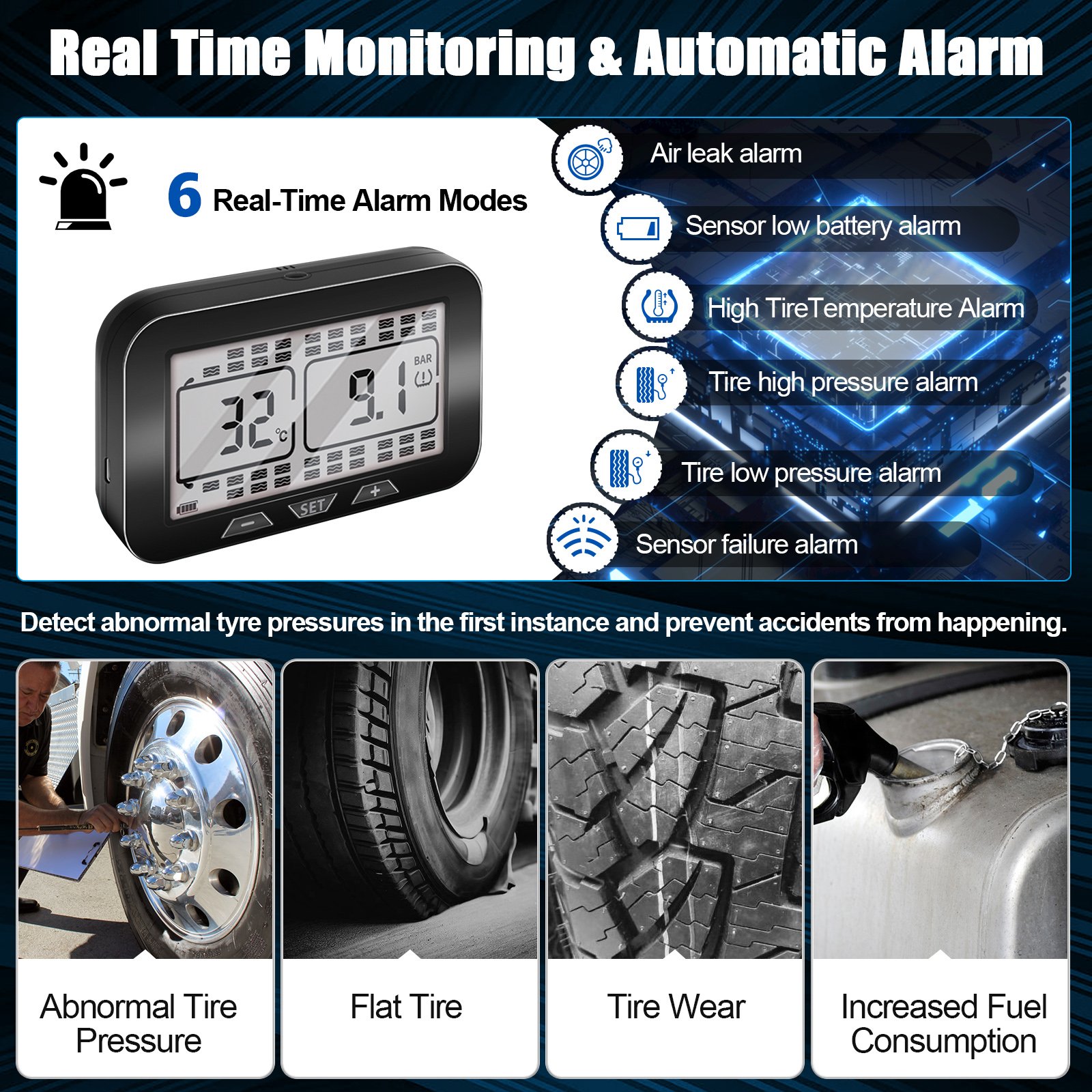 Portable Digital TPMS Air Solar Wireless Tire Pressure Gauge SPY 6 Wheels External TPR Truck High Sensitivity Pressure Sensor