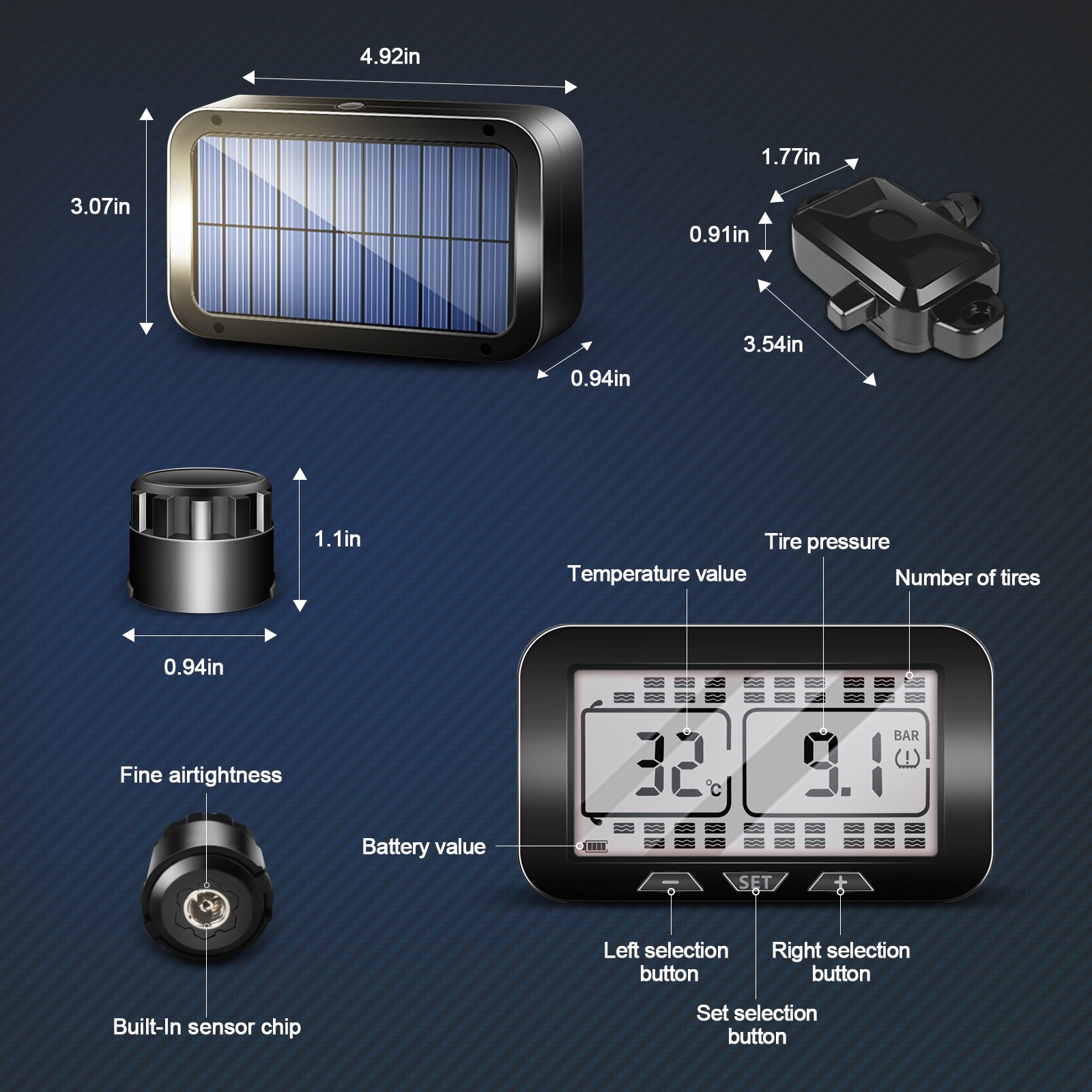 Portable Digital TPMS Air Solar Wireless Tire Pressure Gauge SPY 6 Wheels External TPR Truck High Sensitivity Pressure Sensor