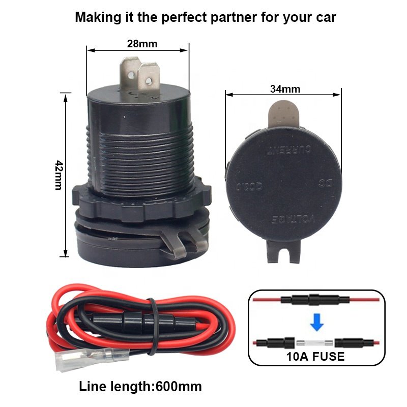 Waterproof DC 12V 24V QC3.0 USB Charger Digital Voltmeter Ammeter for Car Auto Van Boat RV UTV ATV Industrial