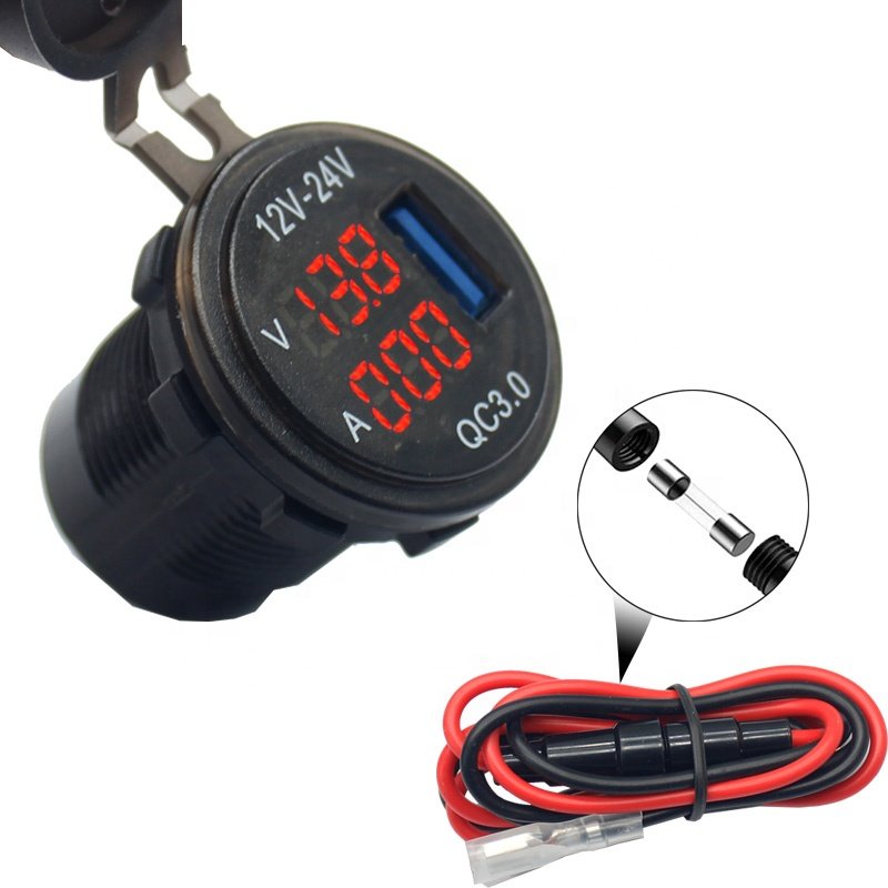 Waterproof DC 12V 24V QC3.0 USB Charger Digital Voltmeter Ammeter for Car Auto Van Boat RV UTV ATV Industrial