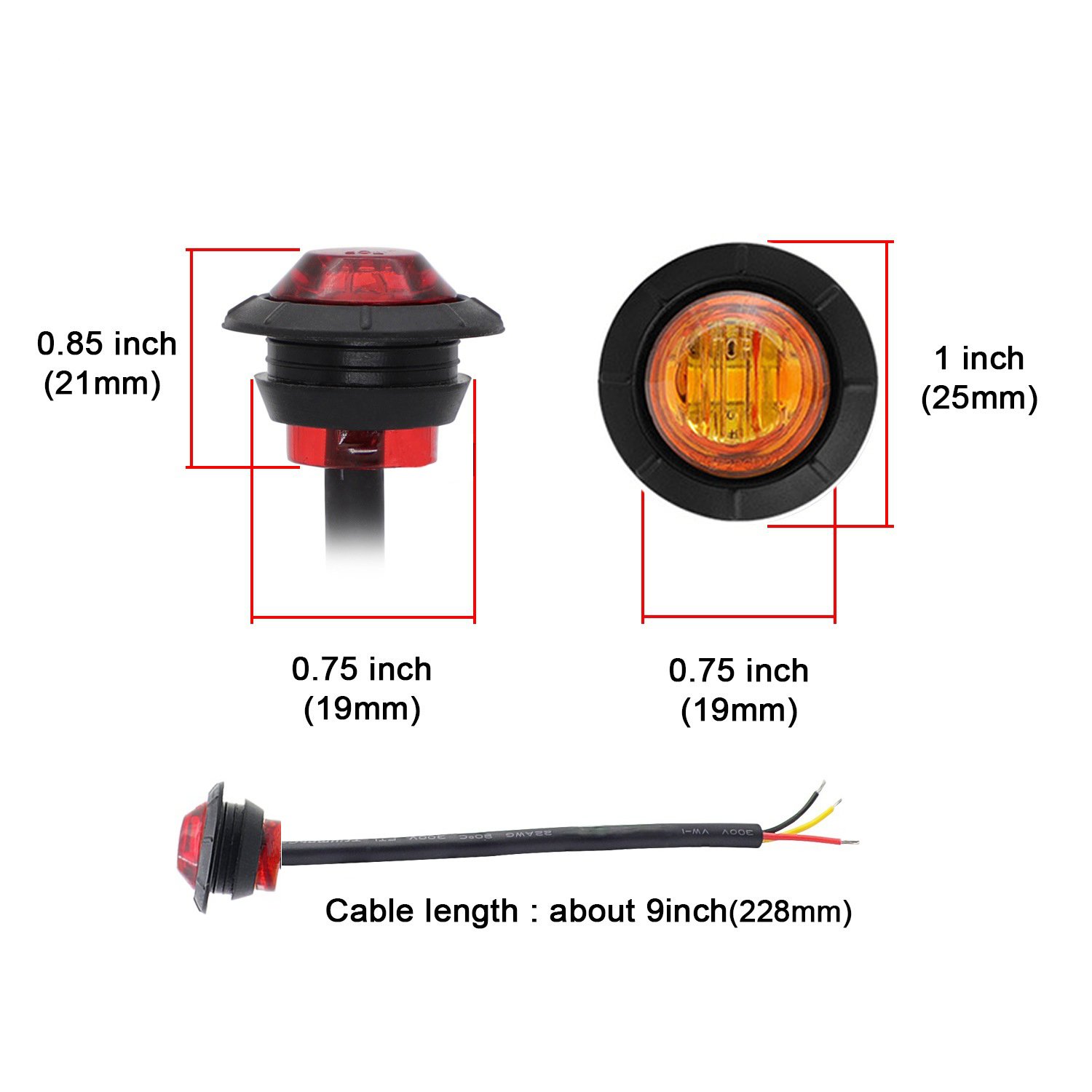 3/4 Inch Hi/low Beam Led Side Marker Light DOT SAE 2 Modes 12v Trailer Cars Van Truck Side Signal Indicator Turn Warning Light