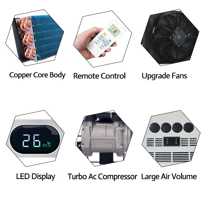 12V 24V Compressor Air Conditioner for Light Trucks Van Parking AC System for Cars and Buses