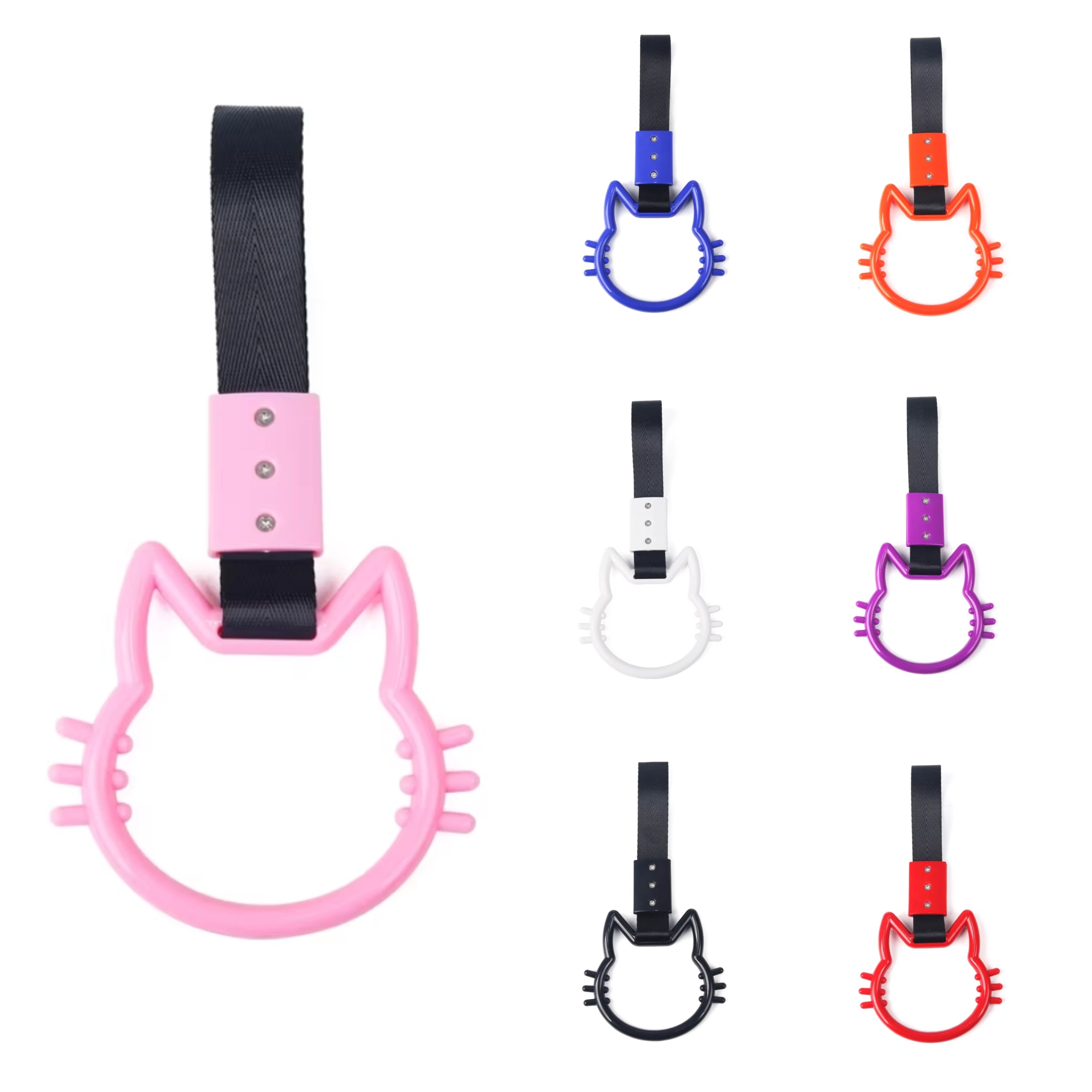 JDM Cat Head Style Handle Hand Strap Nylon Tsurikawa Ring Car Heart JDM Warning Hanging Ring Tow Strap Hook Hand Pull Ring Strap